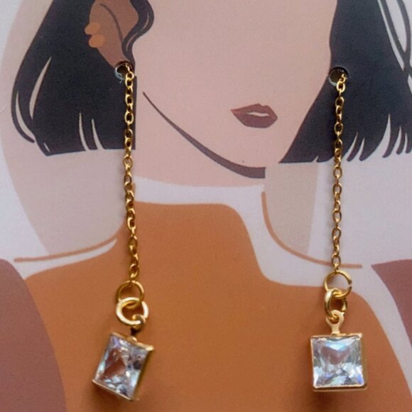 Handmade Gold Crystal Threader Earrings - Picture 2 of 3